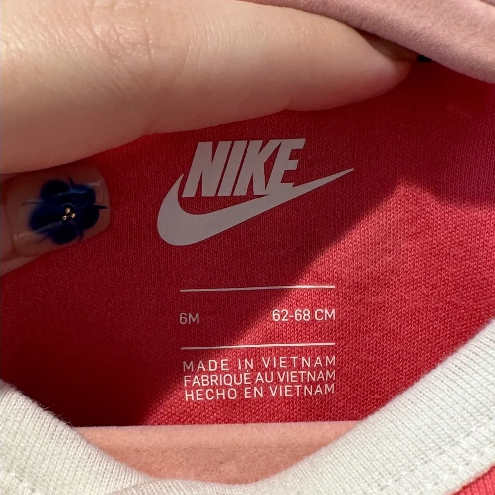 Nike Pink Footed One-Piece with White Logo Size 6M